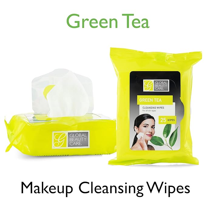 Global Beauty Care Bulk Cleansing Wipes Premoistened 4 Pack of Green Tea Cleansing Cloths Makeup Removal Wipes - Great For Travel Toiletries - 100 ct.(4-Pack)