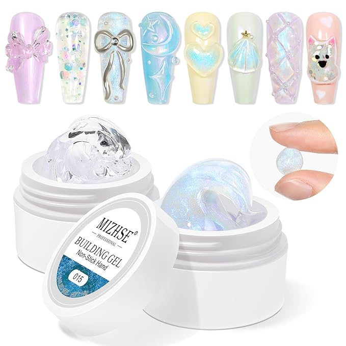 MIZHSE Non-Sticky Solid Builder Gel, Aurora Blue and Clear Sculpting Gel for Nails, Mermaid Pearl Building Carving Modeling Hard Extension 3D Nail Art Salon Home DIY-VivaGrace Women