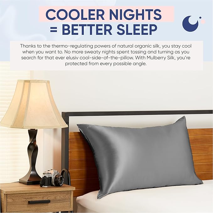 Blissy Silk Pillowcase - 100% Pure Mulberry Silk - 22 Momme 6A High-Grade Fibers - Silk Pillow Cover for Hair & Skin - Regular, Queen & King (Gray, Queen)-VivaGrace Women