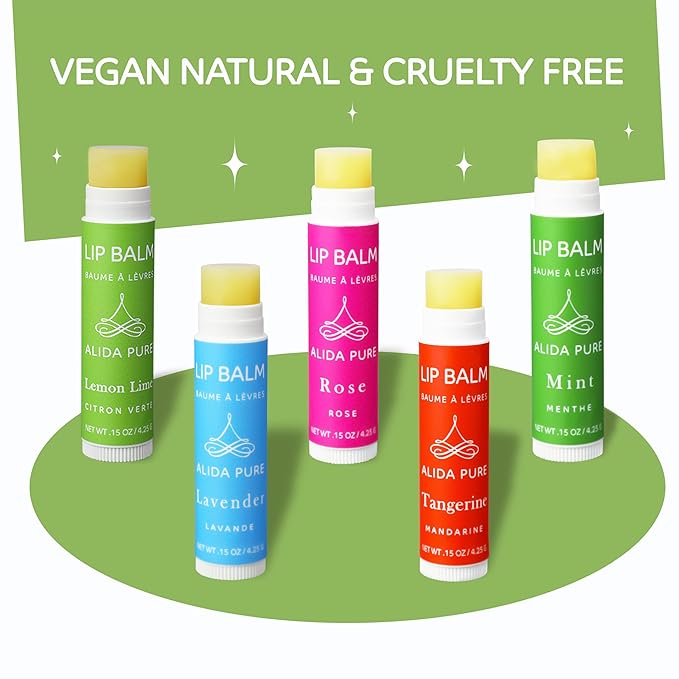 Aria Lip Balm Collection, Vegan Lip Balm Set, Beeswax Free, with Avocado Oil, Organic Jojoba Oil, and Vitamin E, Natural Moisturizer for Dry, Chapped Lips, 5 Tube Set-VivaGrace Women