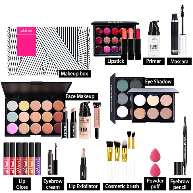 Multi-purpose Makeup Kit All-in-One Makeup Gift Set Colours Mix Eyeshadow Concealer Lip Gloss Pressed Powder and Powder Blusher Cosmetic Makeup Palette Set Kit #091-VivaGrace Women