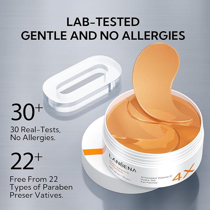 Vitamin C Under Eye Patches(30 Pairs) -Cooling Eye Masks for Dark Circles, with Caffeine Niacinamide Hydra-Gel Collagen, Puffy Eyes & Eye Bags Treatment, Fine Lines & Wrinkles Reduce, Anti-Aging-VivaGrace Women