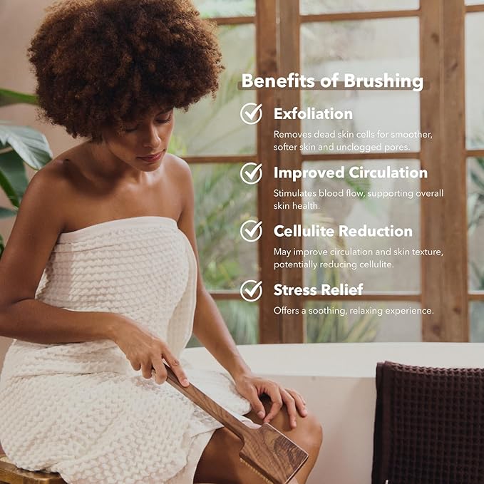 Luxury Natural Walnut Wood Boar Bristle Body Brush | Exfoliating & Detoxifying for All Skin Type | Sweeps Away Dead Skin Cells for Luminous, Smooth Skin | for Wet and Dry Use (Long Handle)-VivaGrace Women