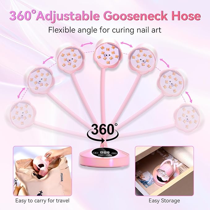 Makartt UV LED Nail Lamp - Mini UV Light for Gel Nails Polish Fast Curing Goosenecks Lamp 30W Rechargeable LED Nail Light Nail Dryer with 4 Timers & Auto Sensor for Salon Home DIY Use-VivaGrace Women