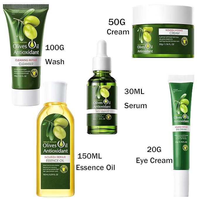 Olive Oil for Skin, 5Pcs Olive Oil Face Skincare Kit, Skin Care Products Set With Olive Oil for Face and Body, Skin Care Routine Kit for Women, Olive Oil Moisturizer, Skin Care for Dry Skin-VivaGrace Women