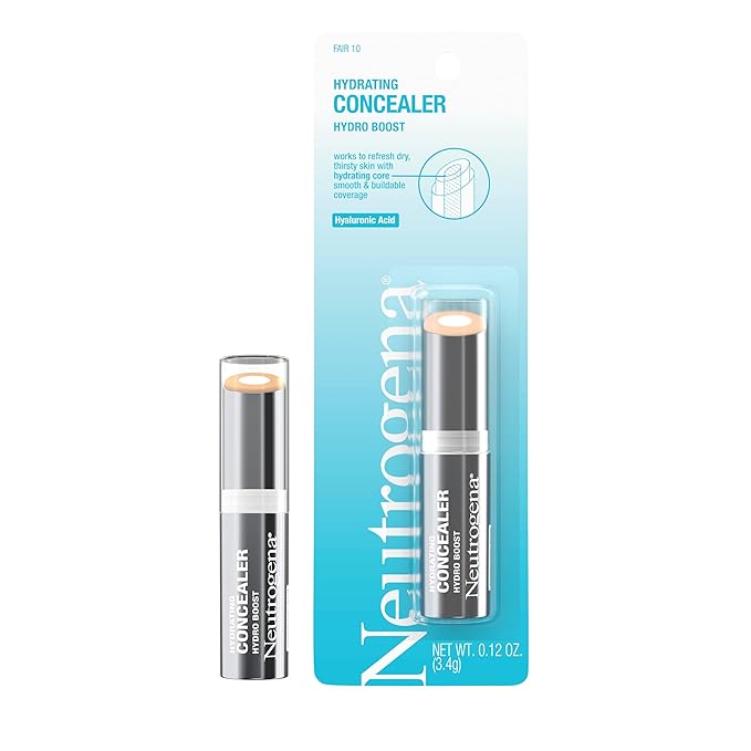 Neutrogena Hydro Boost Hydrating Concealer Stick for Dry Skin, Oil-Free, Lightweight, Non-Greasy and Non-Comedogenic Cover-Up Makeup with Hyaluronic Acid, 10/Fair, 0.12 Oz-VivaGrace Women