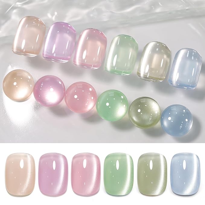 Born Pretty Pastel Magnetic Gel Nail Polish,Water Light Cat Magnetic Eye Gel Jelly Glass Crystal Nail Polish Glitter Shimmer Auroras Magnetic Gel Nail Art Manicure Kit 6PCS-VivaGrace Women
