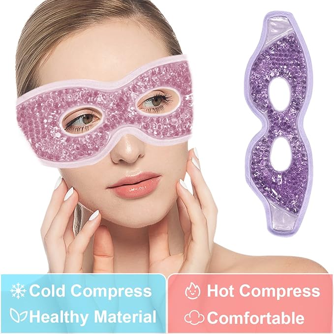 Jakuva 2PCS Cooling Eye Mask Sleeping Mask, Ice Eye Mask & Cold Eye Packs & Heat Cold Compress Pack Eye Spa Pad for Puffy Eyes,Puffiness,Headache,Stress Relief (Pink&Purple)-VivaGrace Women