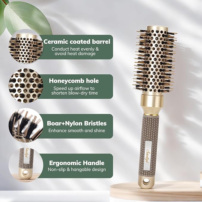 Round Brush for Blow Drying, Nano Thermal Ceramic & Ionic Tech Hair Brush with Boar Bristles, Professional Round Barrel Brush for Styling, Curling and Straightening by Sndyi (2.3Inch, Barrel 1.3 Inch)-VivaGrace Women