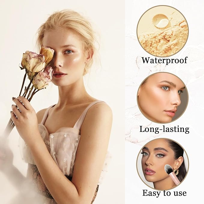 Lightweight Setting Powder,Waterproof Oil Control Translucent Face Powder,Smooth Long Lasting Matte Finish Loose Powder with Face Makeup Brush & Powder Puff（Natural Color）-VivaGrace Women