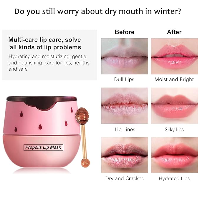 2PCS Bee Balm Lip Balm Honey Pot & Strawberry Sleeping Lip Mask, Propolis Moisturizing Honey Lip Mask Lip Balm, Hydrating & Prevention Dry and Cracked Lip Scrubs Exfoliator, Winter Lip Care Products-VivaGrace Women