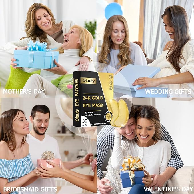 Under Eye Patches (30 Pairs) -24K Gold Eye Masks for Puffy Eyes and Dark Circles Collagen Skin Care Products,Smooth Fine Line, Nourish Skin, Gel Under Eye Patches for Women And Men-VivaGrace Women