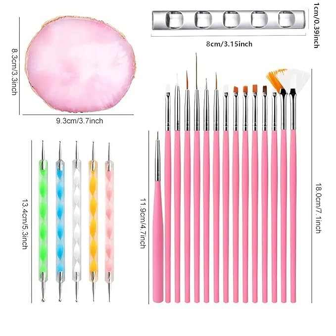 Nail Art Tools 22-piece Set, Resin Nail Art Palette, 2-way Acrylic Silicone Engraving Pen Dotting Pen Tools Nail Art Kit for Nail Art DIY Home Salon Makeup Display Board, pink-VivaGrace Women