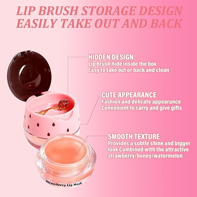 3 Pcs Honey Lip Balm, Bee Lip Balm Honey Pot,Moisturizing Lip Mask Overnight,Hydrate Repair Prevent Dry Cracked Lip Care (Honey+Strawberry+Watermelon)-VivaGrace Women