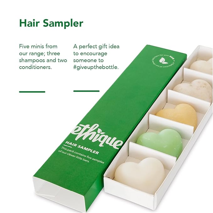 Ethique Hair Sampler - Shampoo & Conditioner - Plastic-Free, Vegan, Cruelty-Free, Eco-Friendly, 5 Travel Bars (Pack of 1)-VivaGrace Women