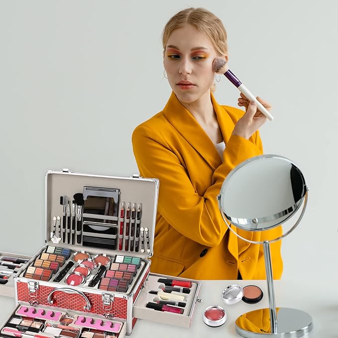 All in One Makeup Kit for Teens, 106 Pcs Professional Makeup Kit for Women Full Kit, Include Eyeshadow Palette, Lipstick Set, Concealer, Foundation, Lipgloss, Makeup Brush(Red)-VivaGrace Women