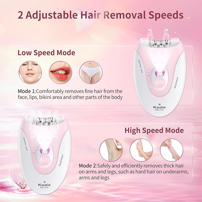 Smooth Glide Epilators Hair Removal for Women, 2 Speed Hair Removal Device with LED Light, Portable Rechargeable Face Epilator, Epilator for Women Face, Bikini, Arm, Legs, Armpits-VivaGrace Women