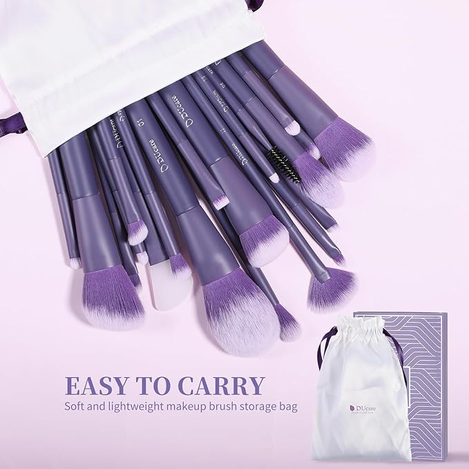 DUcare Makeup Brushes Set Professional 20pcs Vegan Make Up Brushes, Foundation Eyeshadow Concealer Contour Powder Blush Blending Eyeliner Brush with Silicone Face Mask Brush Purple-VivaGrace Women