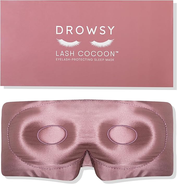 DROWSY Eyelash Protecting Silk Sleep Mask for Natural Lashes & Extensions. Deep Eye Cups, Zero Pressure, Total Blackout, Full Wraparound (Damask Rose)-VivaGrace Women