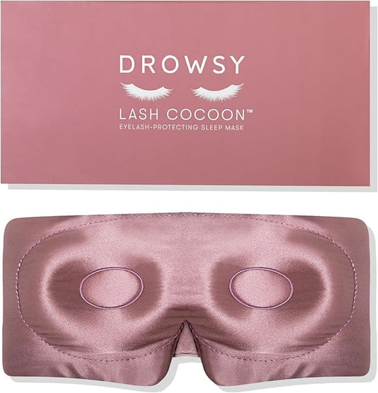 DROWSY Eyelash Protecting Silk Sleep Mask for Natural Lashes & Extensions. Deep Eye Cups, Zero Pressure, Total Blackout, Full Wraparound (Damask Rose)-VivaGrace Women