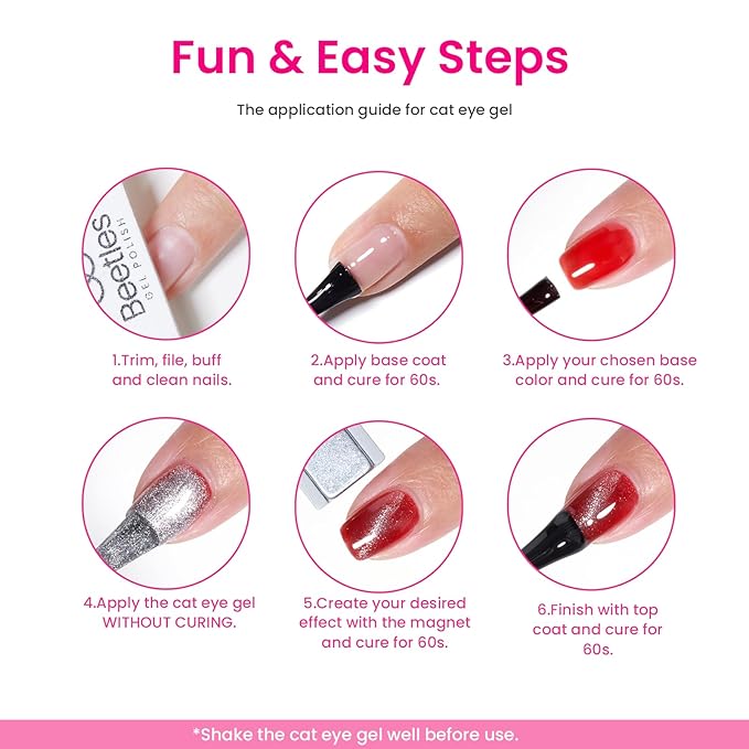 Beetles Gel Nail Polish Set, 6 Colors Silver Cat Eye Gel Polish Sheer Jelly Red Pink Yellow Green Black Neon Gel Translucent Glitter Effect with Magnet Soak Off UV Manicure Gifts for Women-VivaGrace Women