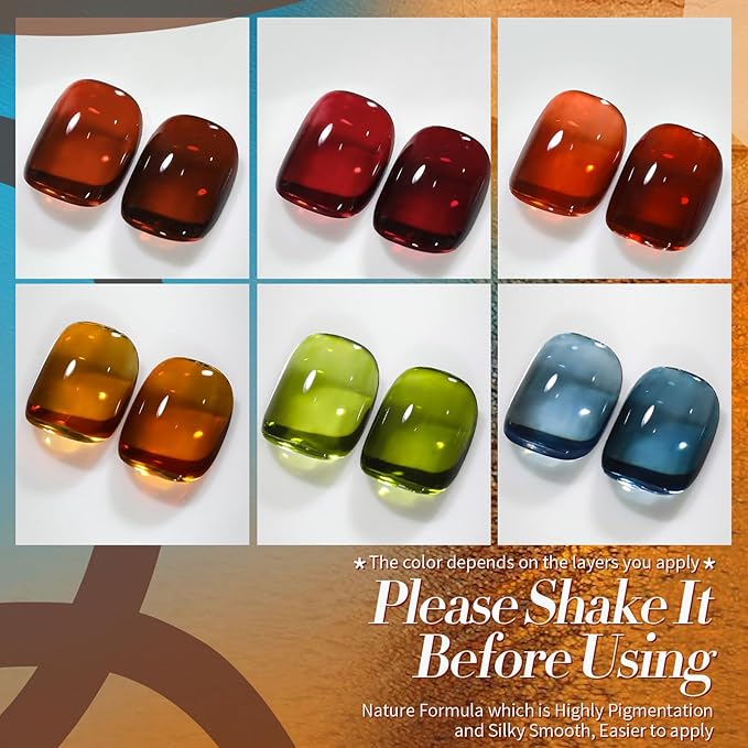 Born Pretty Jelly Gel Nail Polish, Sheer Transparent Crystal Gel Nail Polish, Christmas Brown Red Orange Green Blue Fall Winter Soak off Nail Polish Manicure DIY Home Salon Christmas Gift 7ml 6colors-VivaGrace Women