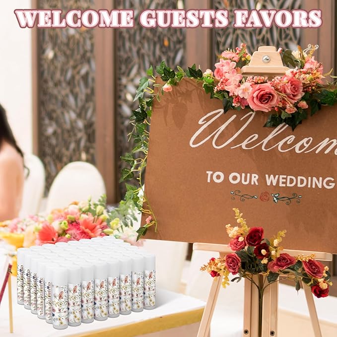 Dunzy 50 Pack Wildflower Party Baby Shower Favors Bulk Lip Balms Gifts Wedding Bridal Shower Favors Small Thank You Appreciation Gifts for Guests Women Employees Teachers Coworker Staff-VivaGrace Women