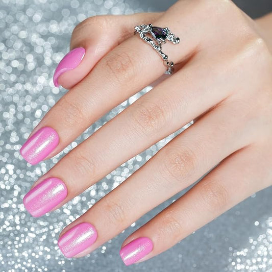 Mermaid Pink Press on Nails Short, Jofay Fashion Soft Gel Fake Nails, Cute Press on Nails, Reusable & Natural Acrylic False Nails, Stick on Nails for Women Girls Gift, Glue on Nails Kit 32 Pcs