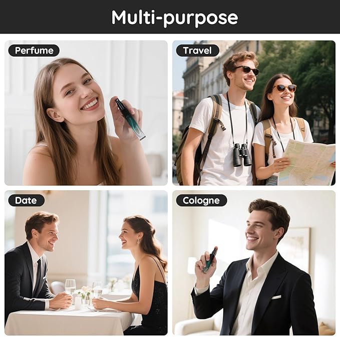 Segbeauty 0.34oz Refillable Perfume Bottle Travel, 5 Pack Glass Spray Bottles for Perfume, 10ml Empty Mini Fine Mist Cologne Travel Bottle, Portable Cologne Sprayer Atomizer with Refill Tool Kit-VivaGrace Women