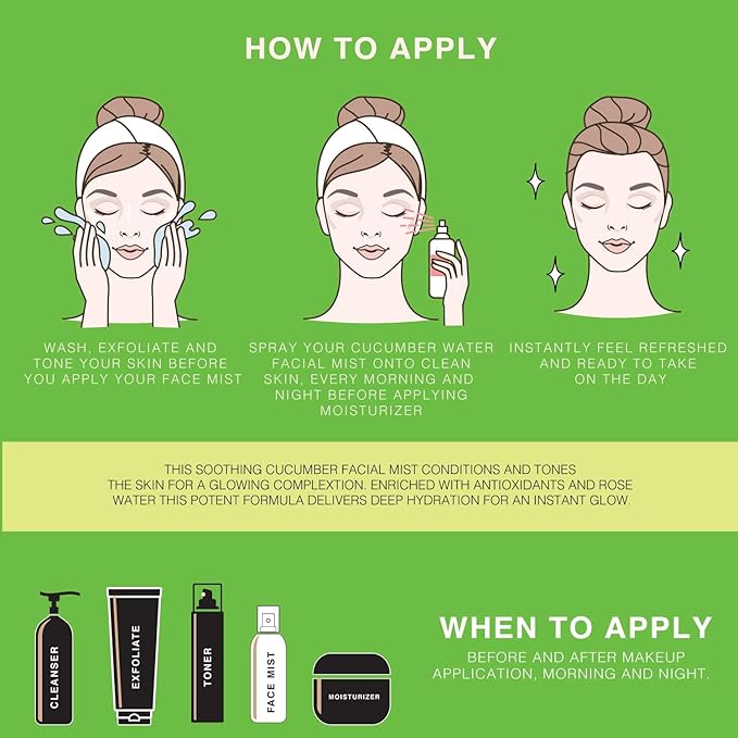 | Face & Body Mist Spray - Soothing Cucumber Water With Moisturizing Hyaluronic Acid | Instant Soothing, Cooling, Conditioning | 8 FL OZ-VivaGrace Women