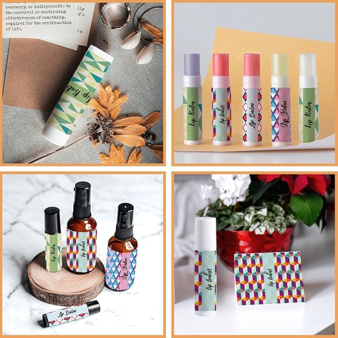 OLYCRAFT 100Pcs Self-Adhesive Lip Balm Tag Stickers 1.7x2.1 inch Waterproof Adhesive Label with Texture Pattern Rectangle Lipstick Tag Sticker for Lip Balm Container Tubes Lipstick Wrapping Decoration-VivaGrace Women