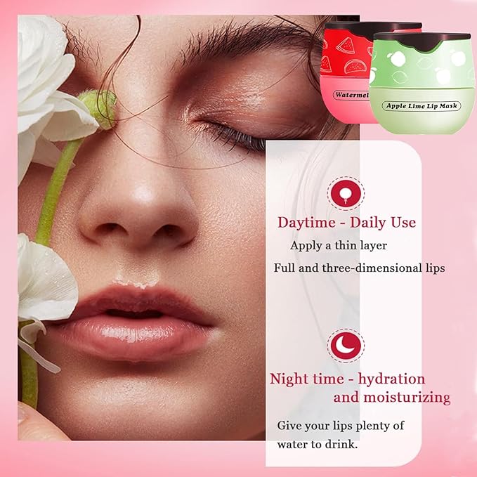 3 PCS Lip Balm Honey Pot, Honey & Apple Lime & Watermelem Lip Mask Vitamin E & Moisturizing Propolis Sleeping Lip Mask Prevention Dry and Cracked Lip Scrubs Exfoliator, Christmas Gifts-VivaGrace Women