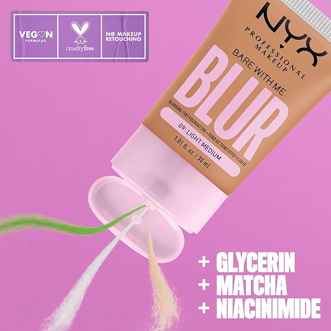 NYX PROFESSIONAL MAKEUP Bare With Me Blur Skin Tint Foundation Make Up with Matcha, Glycerin & Niacinamide - Light Medium-VivaGrace Women