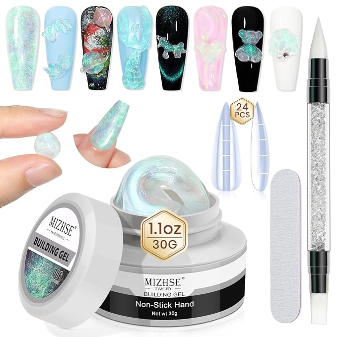 MIZHSE Mermaid Aurora Solid Builder Gel, 1oz Hard Gel for Nails 3D Non-sticky Builder Gels Polish Soak Off for Nails Salon Home DIY Manicure-VivaGrace Women