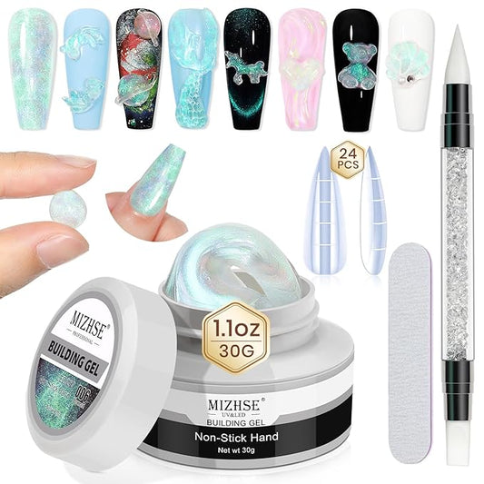 MIZHSE Mermaid Aurora Solid Builder Gel, 1oz Hard Gel for Nails 3D Non-sticky Builder Gels Polish Soak Off for Nails Salon Home DIY Manicure-VivaGrace Women