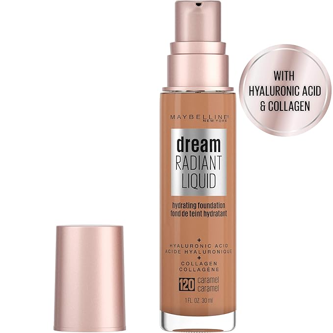 Maybelline Dream Radiant Liquid Medium Coverage Hydrating Makeup, Lightweight Liquid Foundation, Caramel, 1 Fl; Oz-VivaGrace Women