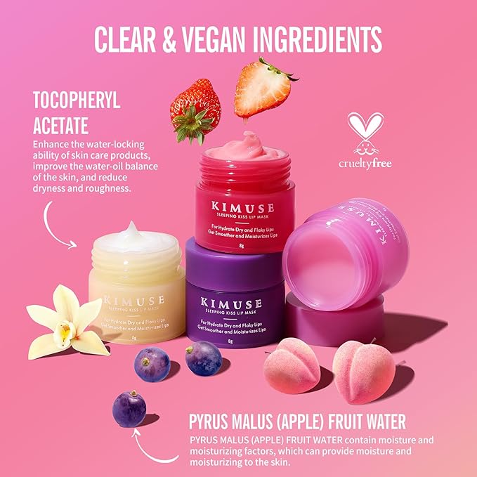 KIMUSE Lip Sleeping Mask Set - Overnight Treatment Lip Care Products | Moisturize & Nourish, Cracked Dry Lips, Intense Hydration with Shea Butter (Colorful Berries)-VivaGrace Women