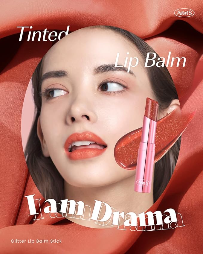 AMTS Tinted Lip Balm - Drama | Hydrating Glitter Lipstick | Pearl Shimmering Daily Lip Makeup for dry, cracked, chapped lips | korean beauty Moisture Lip Tint-VivaGrace Women