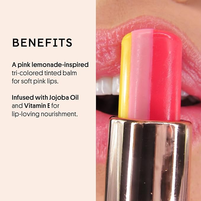 Winky Lux Pink Lemonade Tri-Color Tinted Lip Balm – Lip Care with Jojoba Oil & Vitamin E, Sheer Tint, Juicy Citrus Scent, Softens and Hydrates Dry Lips-VivaGrace Women