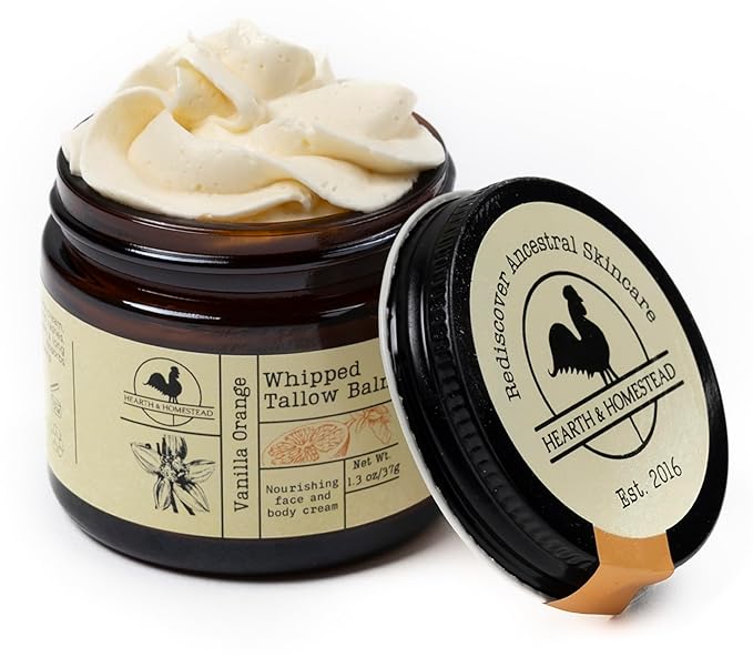 Handmade Whipped Tallow Balm (Vanilla Orange) - Organic Body Butter with Infused Olive Oil, for Eczema, Rosacea, Baby - 1.3 oz-VivaGrace Women