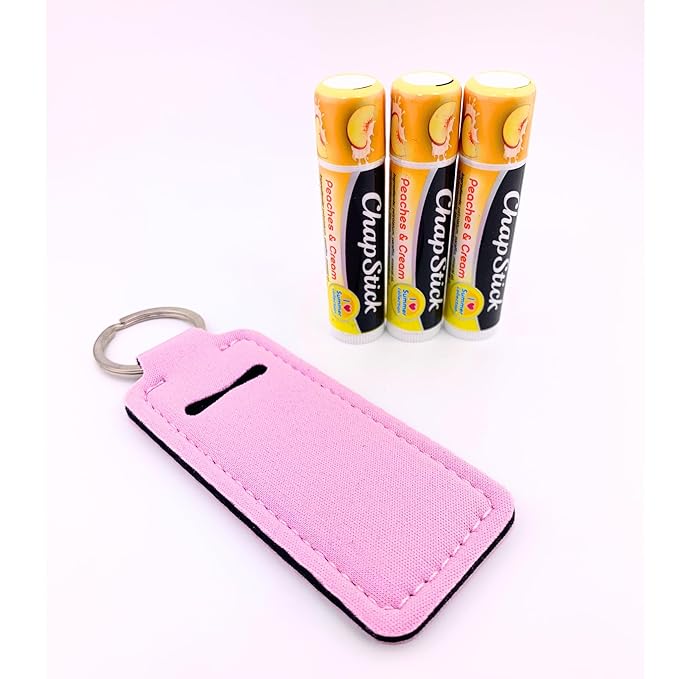 Peaches and Cream Chapstick 3-Pack. Includes Bonus Lip Balm Holder Keychain (Pink). Limited Edition Flavor from the Chapstick I Love Summer Collection, Unique Gift Bundle from-VivaGrace Women