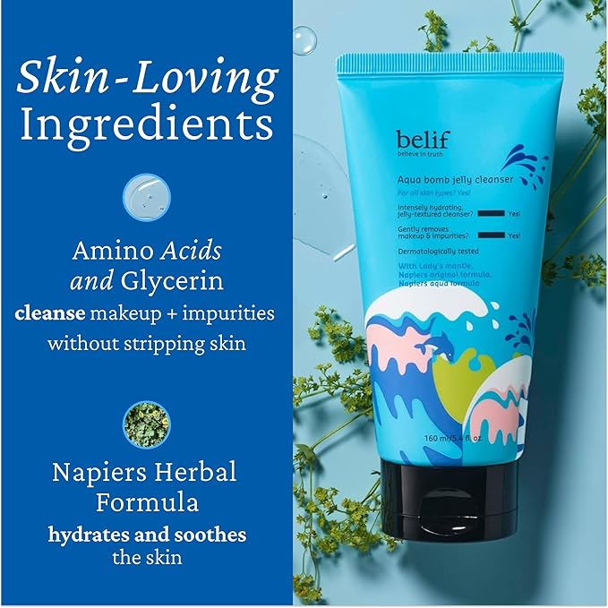 belif Jelly Hydrating Deep Cleanser – Low pH Mild & Gentle Gel-to-Foam Face Wash for Daily Deep Pore Cleansing, Hydrating and Refreshing for All Skin Types, Korean Skincare, 5.41 fl.oz-VivaGrace Women