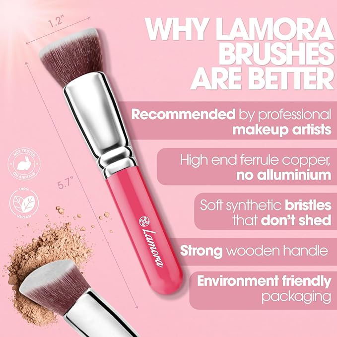 LAMORA Foundation Brush for Liquid Makeup - Kabuki Face Brush for Cream, Powder, Blush, and Concealer - Flat Top Blending, Buffing, Stippling Brush-VivaGrace Women