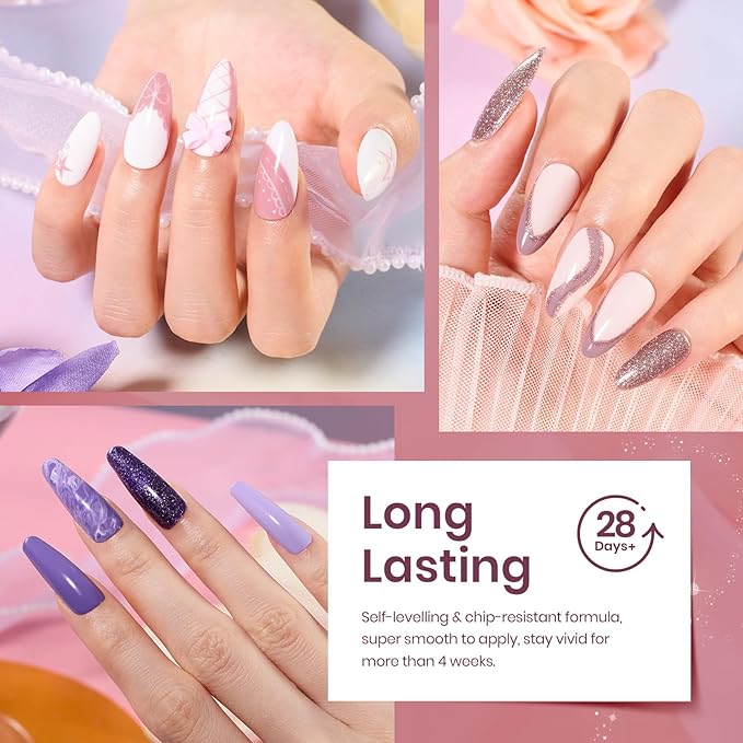 Beetles Gel Nail Polish Kit, 23Pcs Nude Pink Gel Polish White Gray Baby Blue Glitters Nail Polish Set with Glossy Matte Top Coat and Base Coat Fall Winter U V Soak Off Manicure Gift For Women-VivaGrace Women