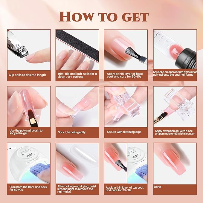 JEWHITENY 14 pcs Poly Gel Nail Extension Kit With Drill Machine U V Nail Light ALL In One Polygel Starter Kit-VivaGrace Women