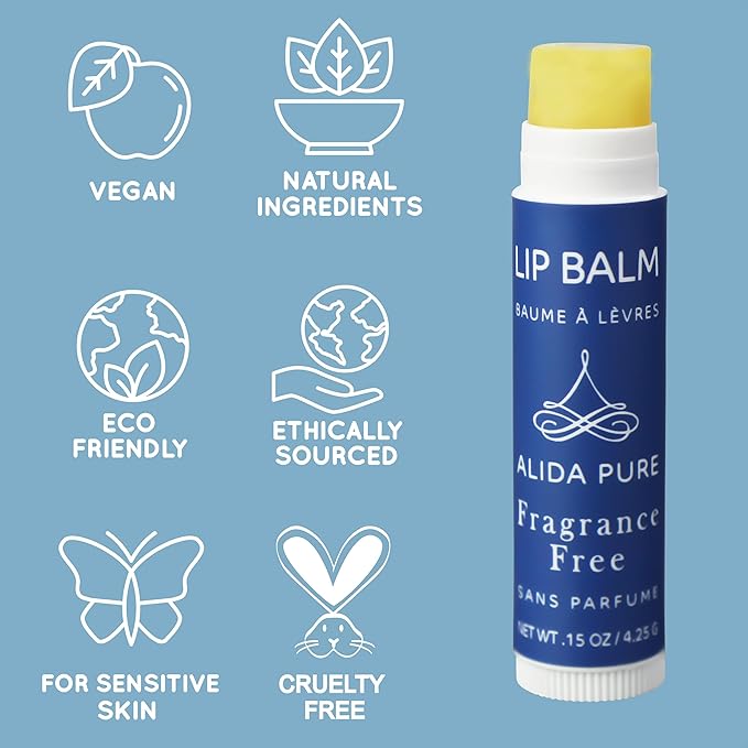 Fragrance Free Lip Balm, Vegan Lip Balm Set, Unscented, No Flavor, Beeswax Free, Organic Jojoba Oil, Avocado Oil, Vitamin E, Natural Moisturizer for Dry, Chapped, or Cracked Lips 5 Tube Set-VivaGrace Women