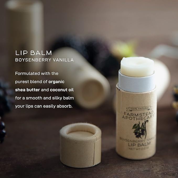 Farmstead Apothecary 100% Natural Lip Balm with Organic Beeswax, Organic Shea Butter & Organic Coconut Oil, Boysenberry Vanilla 0.2oz (Pack of 2)-VivaGrace Women