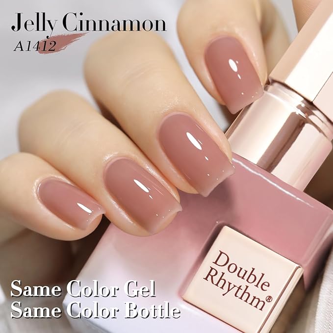 Double Rhythm Translucent Gel Polish Sheer Neutral Natural Light Milky Same Color Same Bottle 15ML Jelly Nail Polish Nail Art DIY at Home (Deep Nude-A1412)-VivaGrace Women