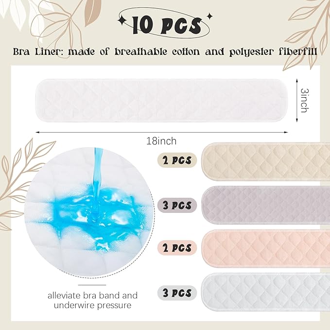 Toulite 10 Pcs Cotton Bra Liners 3 Layer Rectangle Under Bra Pads Sweat Liners for Women Sweating Supplies-VivaGrace Women