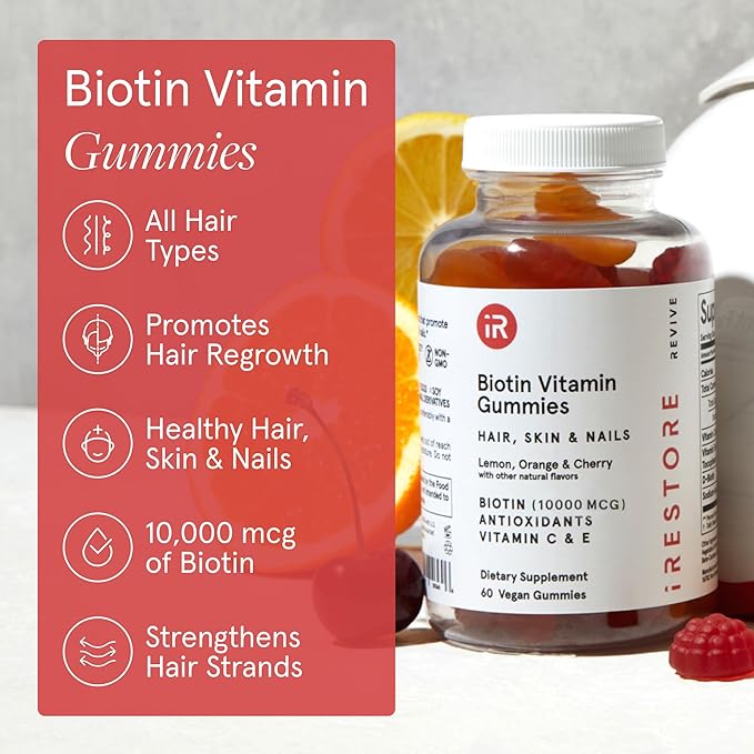 iRestore Hair Gummy Vitamins, Vegan Biotin Gummies for Hair Skin and Nails, Hair Growth Gummies for Women & Men, Biotin 10,000mcg, 3PK-VivaGrace Women